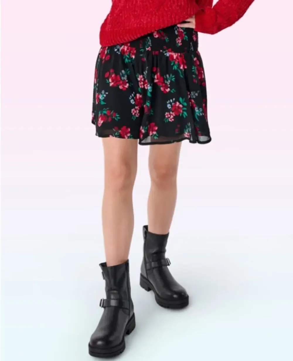 NWT The Children's Place Sugar & Jade Tween Girls Floral Smocked Skirt - Black